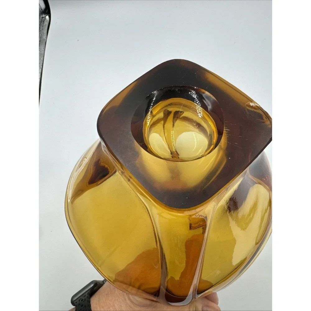 Vintage Mid Century‎ Modern Viking Amber Swung Art Glass Bowl Vase